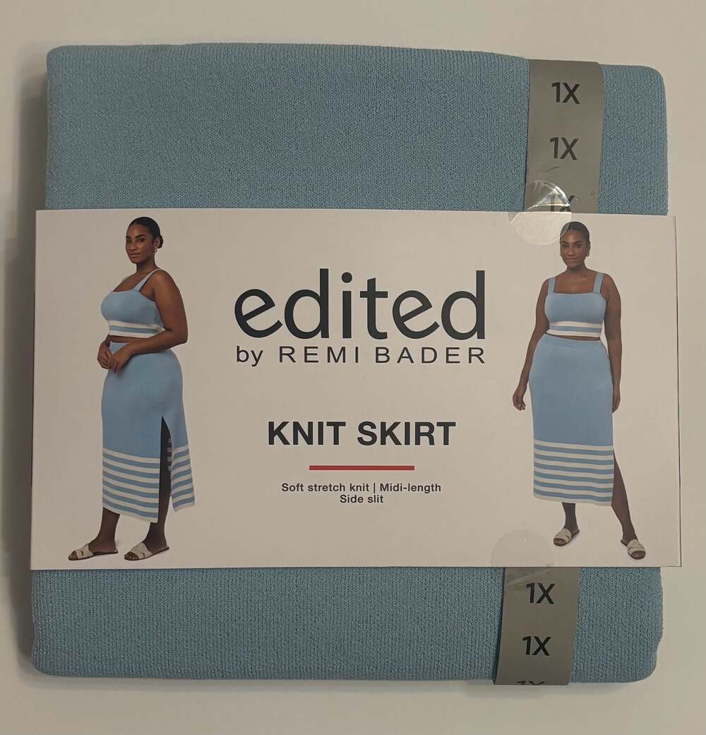 Edited by Remi Bader Knit Midi-Length Skirt in Light Blue, Size 1X